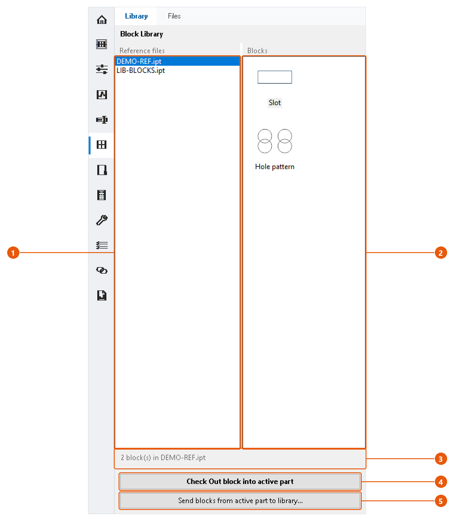Blocks — sketch block library: screenshot with numbered callouts