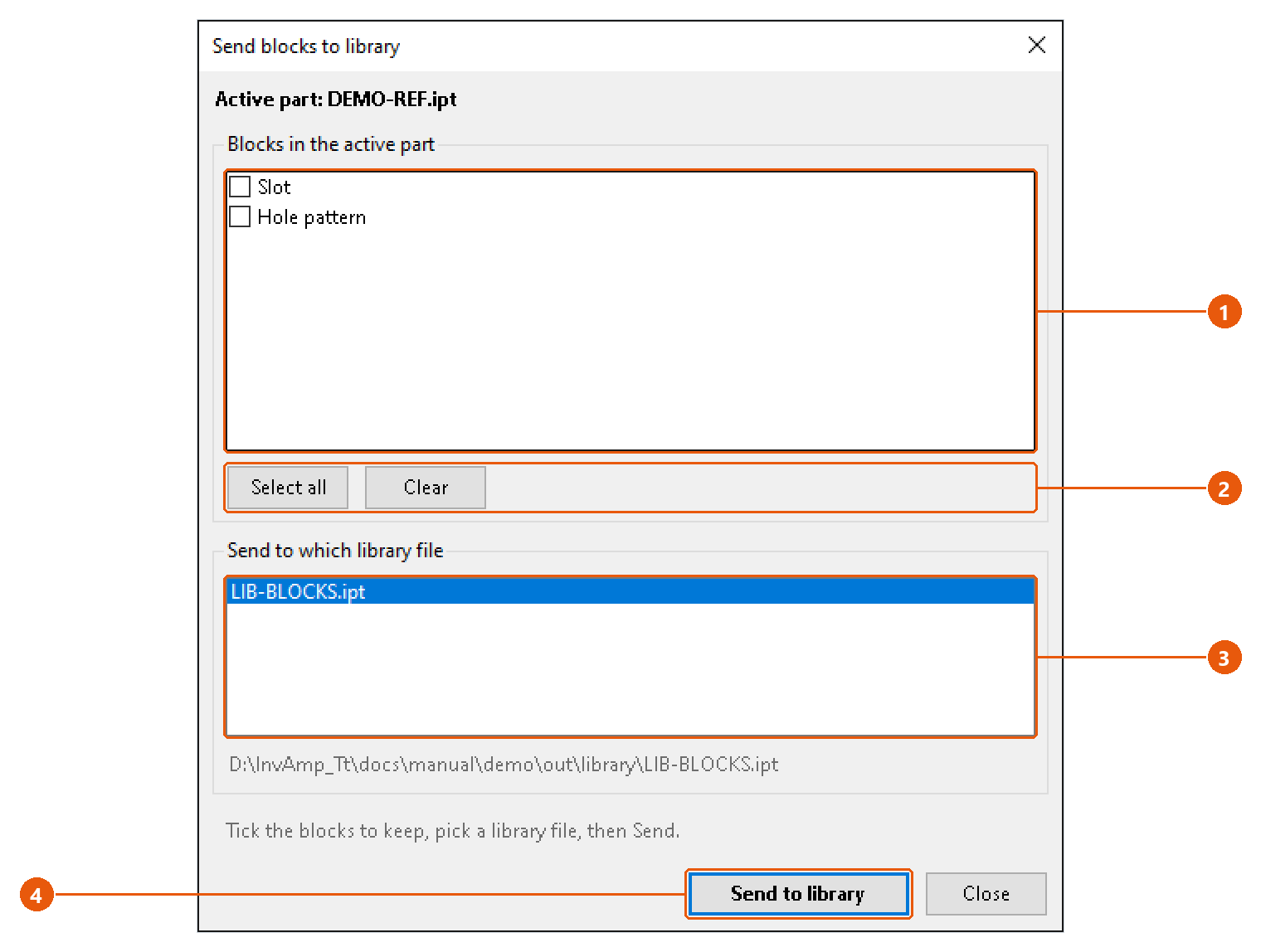 Blocks — sketch block library: screenshot with numbered callouts