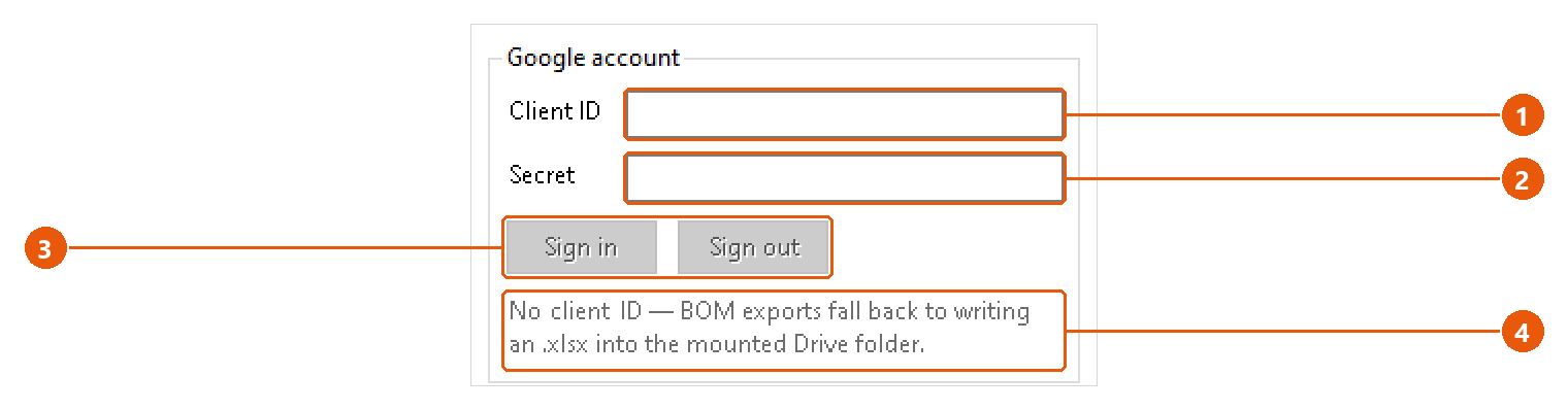 Settings: screenshot with numbered callouts
