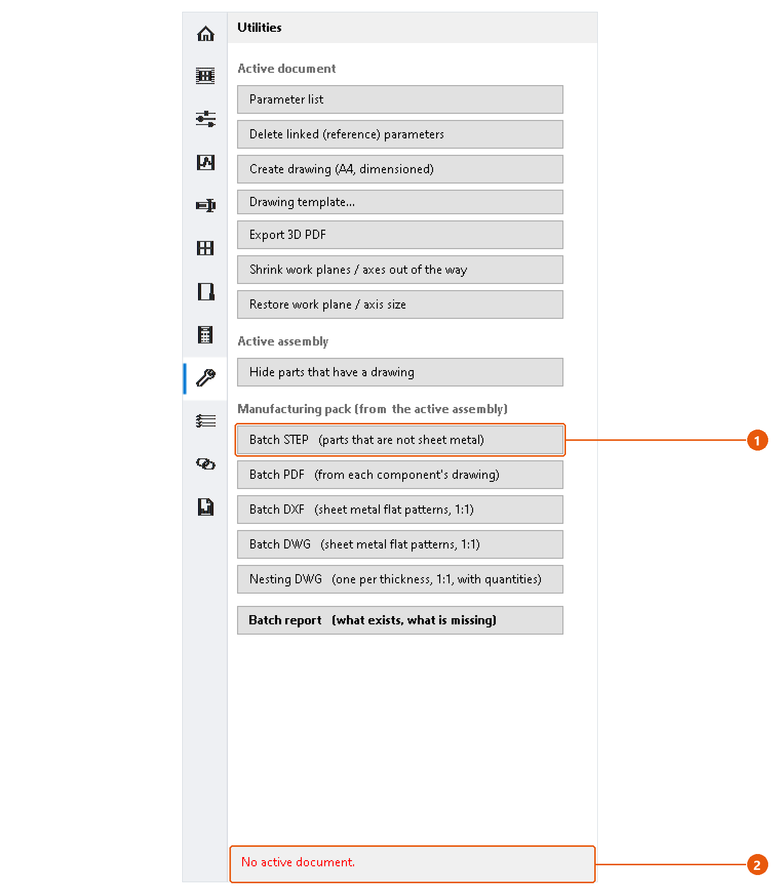 Troubleshooting — messages and the log: screenshot with numbered callouts
