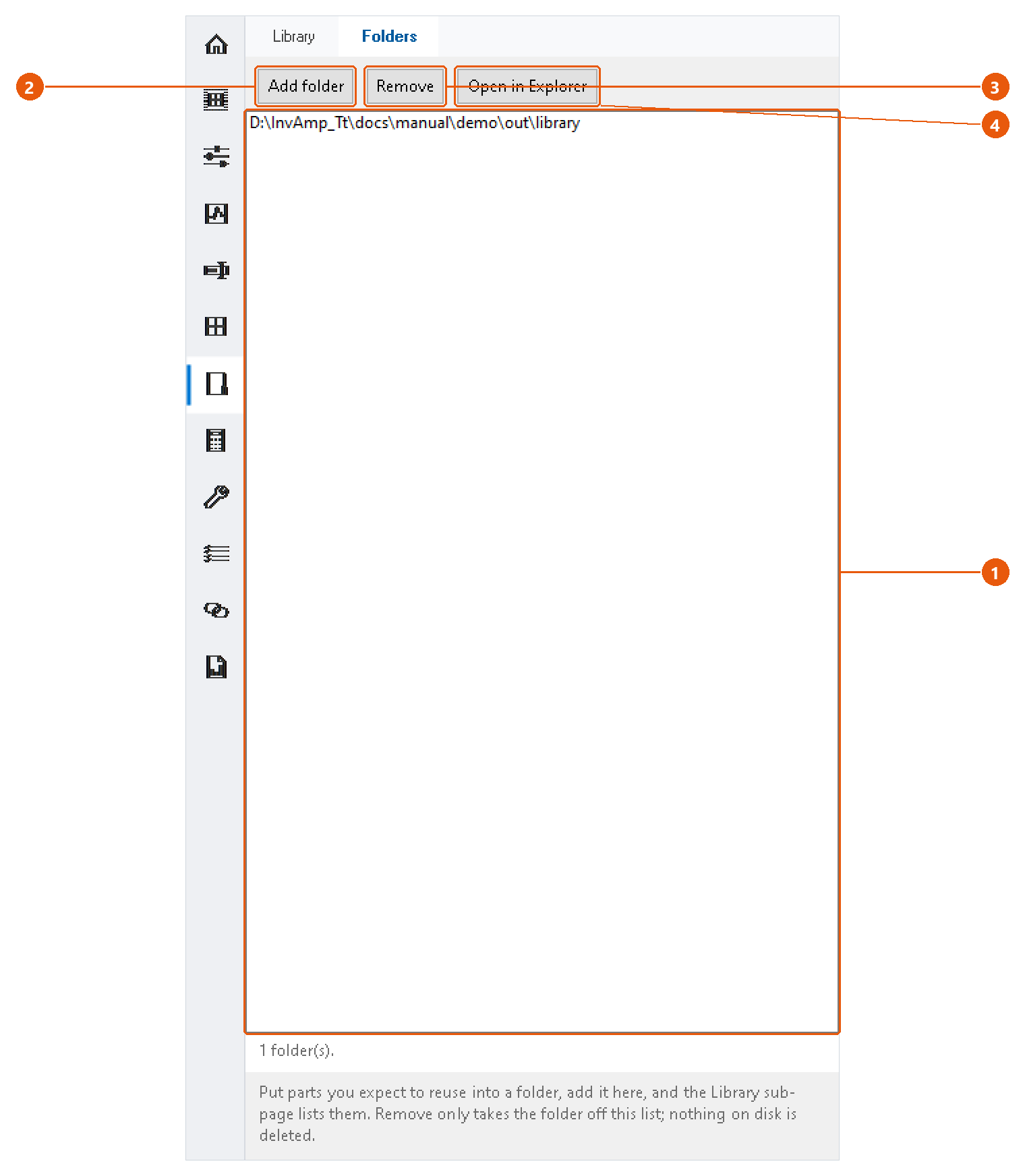 Workspace — reuse components from your folders: screenshot with numbered callouts